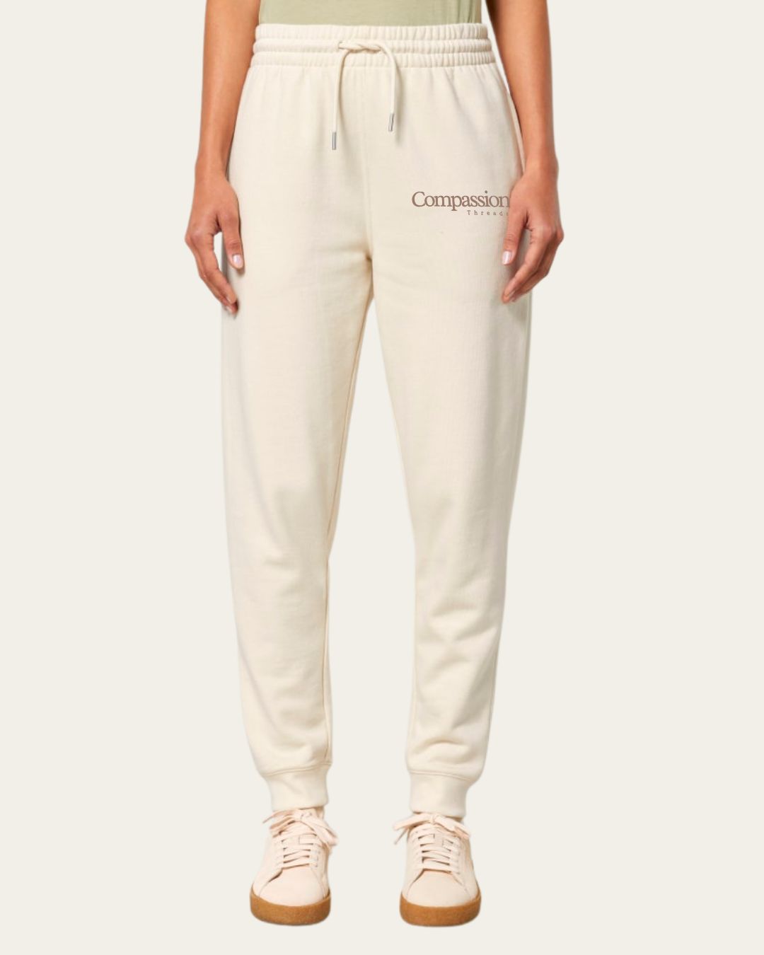 Logo Joggers Cream Jogger Bottoms Compassion Threads Sustainable vegan clothing premium ethical cruelty-free fashion