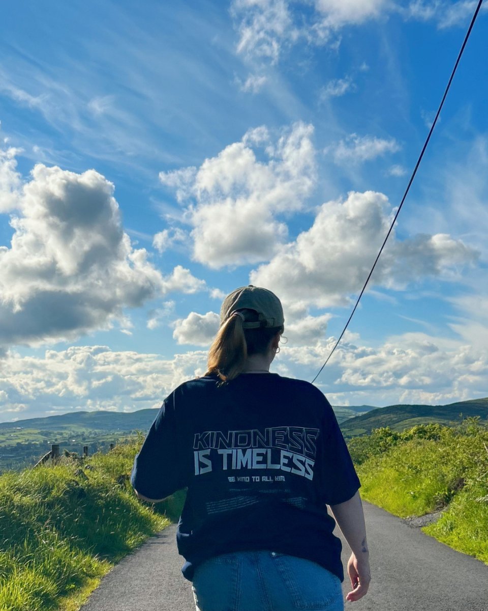 Kindness Is Timeless Graphic Tee Relaxed Fit T-shirt Navy T-Shirt Compassion Threads Sustainable vegan clothing premium ethical cruelty-free fashion