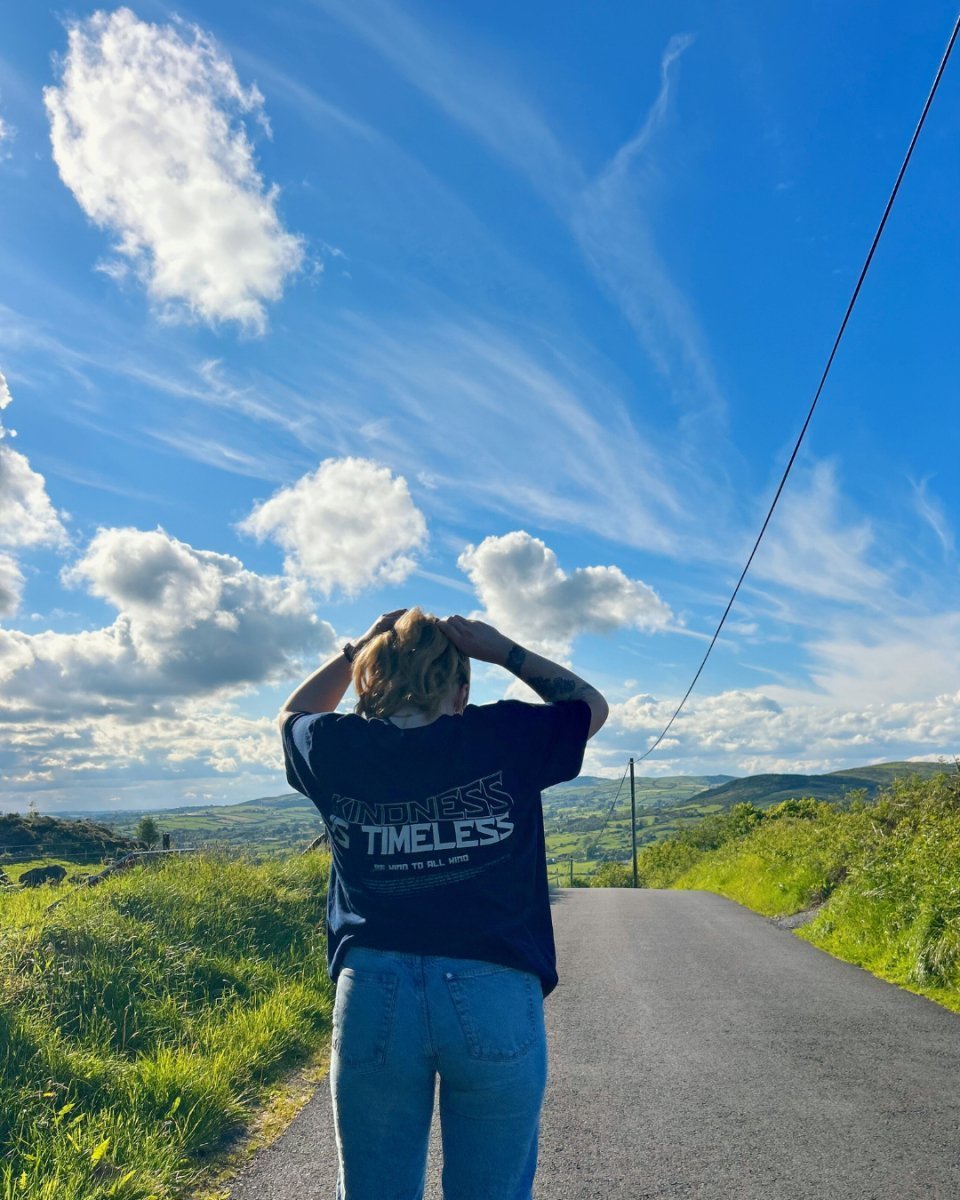 Kindness Is Timeless Graphic Tee Relaxed Fit T-shirt Navy T-Shirt Compassion Threads Sustainable vegan clothing premium ethical cruelty-free fashion