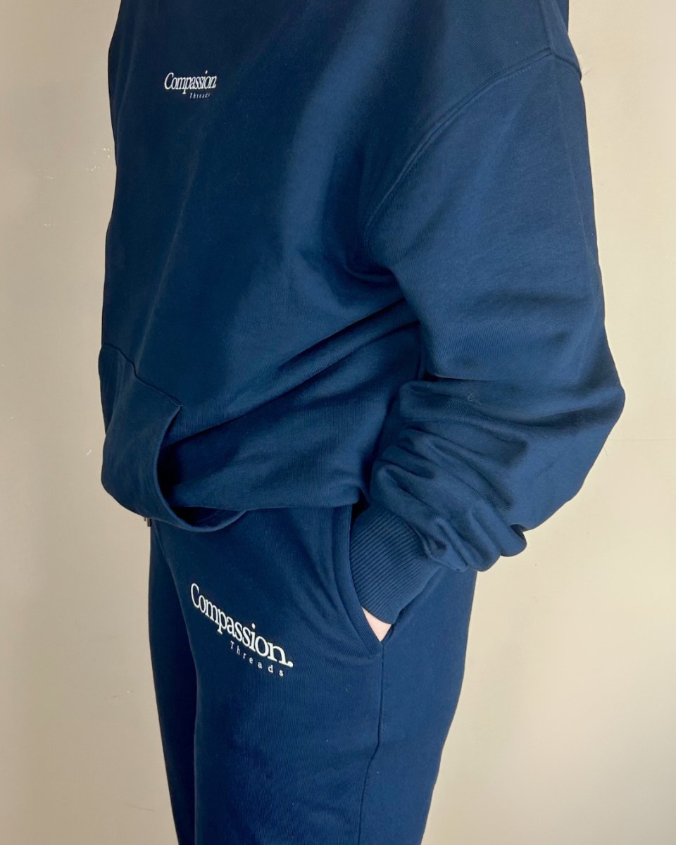 Logo Joggers Navy Blue Jogger Bottoms Compassion Threads Sustainable vegan clothing premium ethical cruelty-free fashion