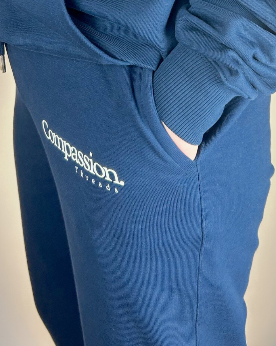Logo Joggers Navy Blue Jogger Bottoms Compassion Threads Sustainable vegan clothing premium ethical cruelty-free fashion