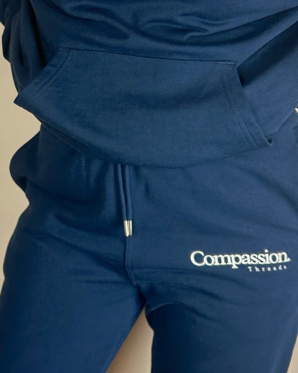 Logo Joggers Navy Blue Jogger Bottoms Compassion Threads Sustainable vegan clothing premium ethical cruelty-free fashion