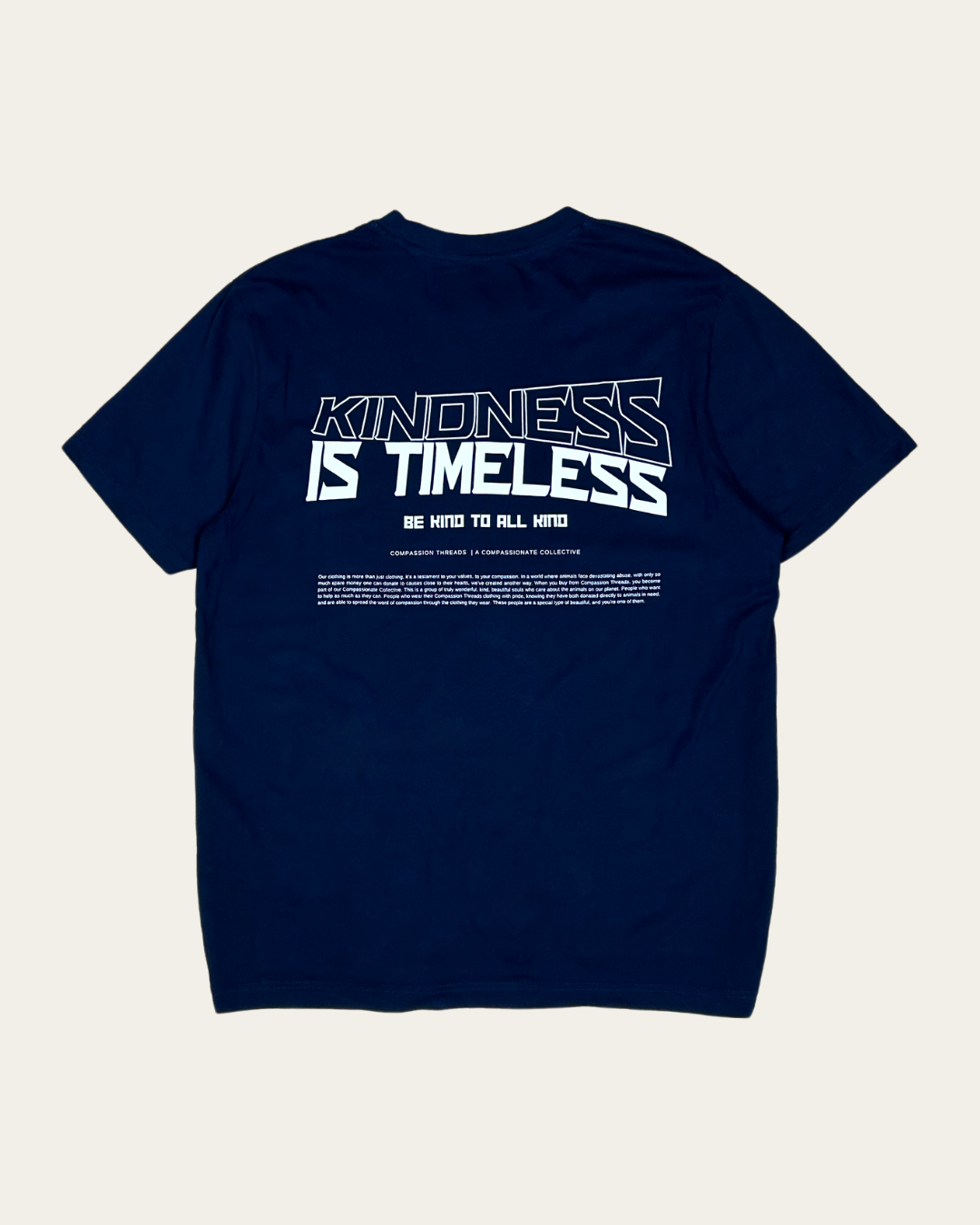 Kindness Is Timeless Graphic Tee Relaxed Fit T-shirt Navy T-Shirt Compassion Threads Sustainable vegan clothing premium ethical cruelty-free fashion