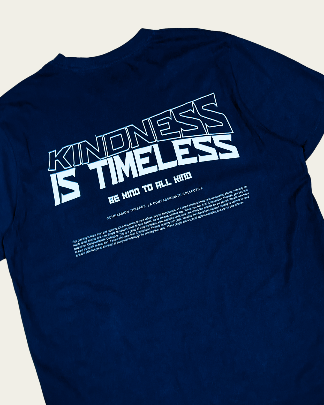 Kindness Is Timeless Graphic Tee Relaxed Fit T-shirt Navy T-Shirt Compassion Threads Sustainable vegan clothing premium ethical cruelty-free fashion