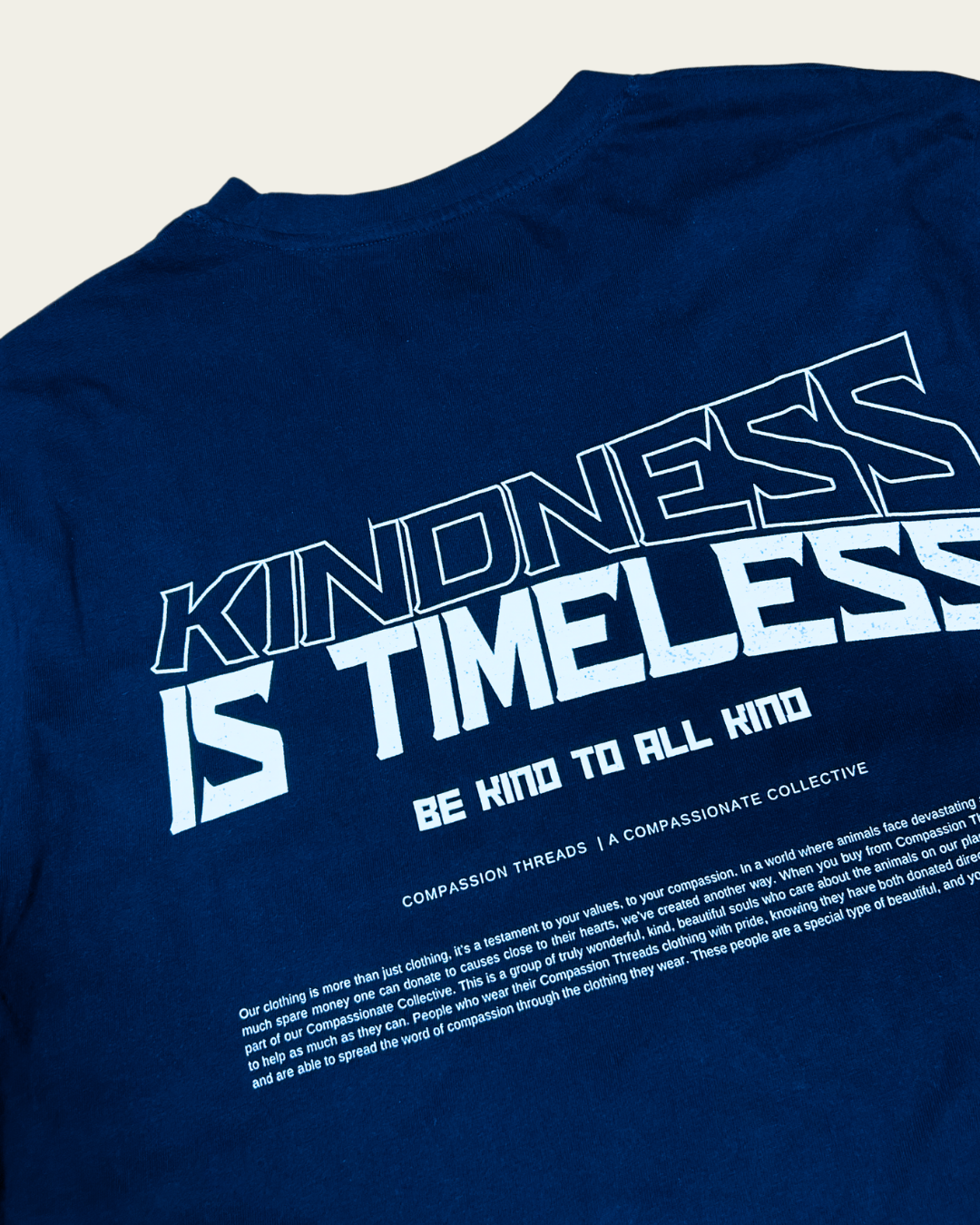 Kindness Is Timeless Graphic Tee Relaxed Fit T-shirt Navy T-Shirt Compassion Threads Sustainable vegan clothing premium ethical cruelty-free fashion