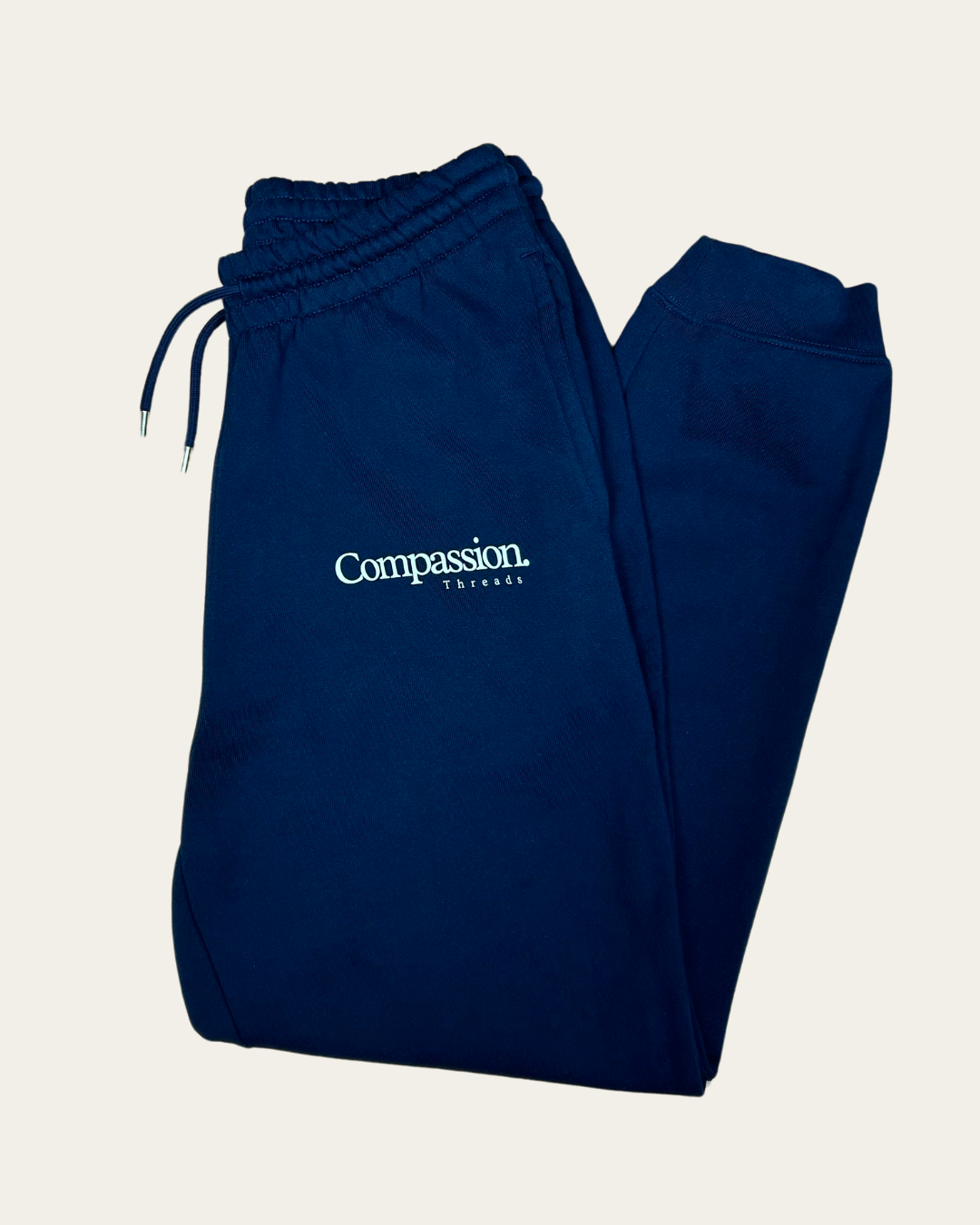 Logo Joggers Navy Blue Jogger Bottoms Compassion Threads Sustainable vegan clothing premium ethical cruelty-free fashion