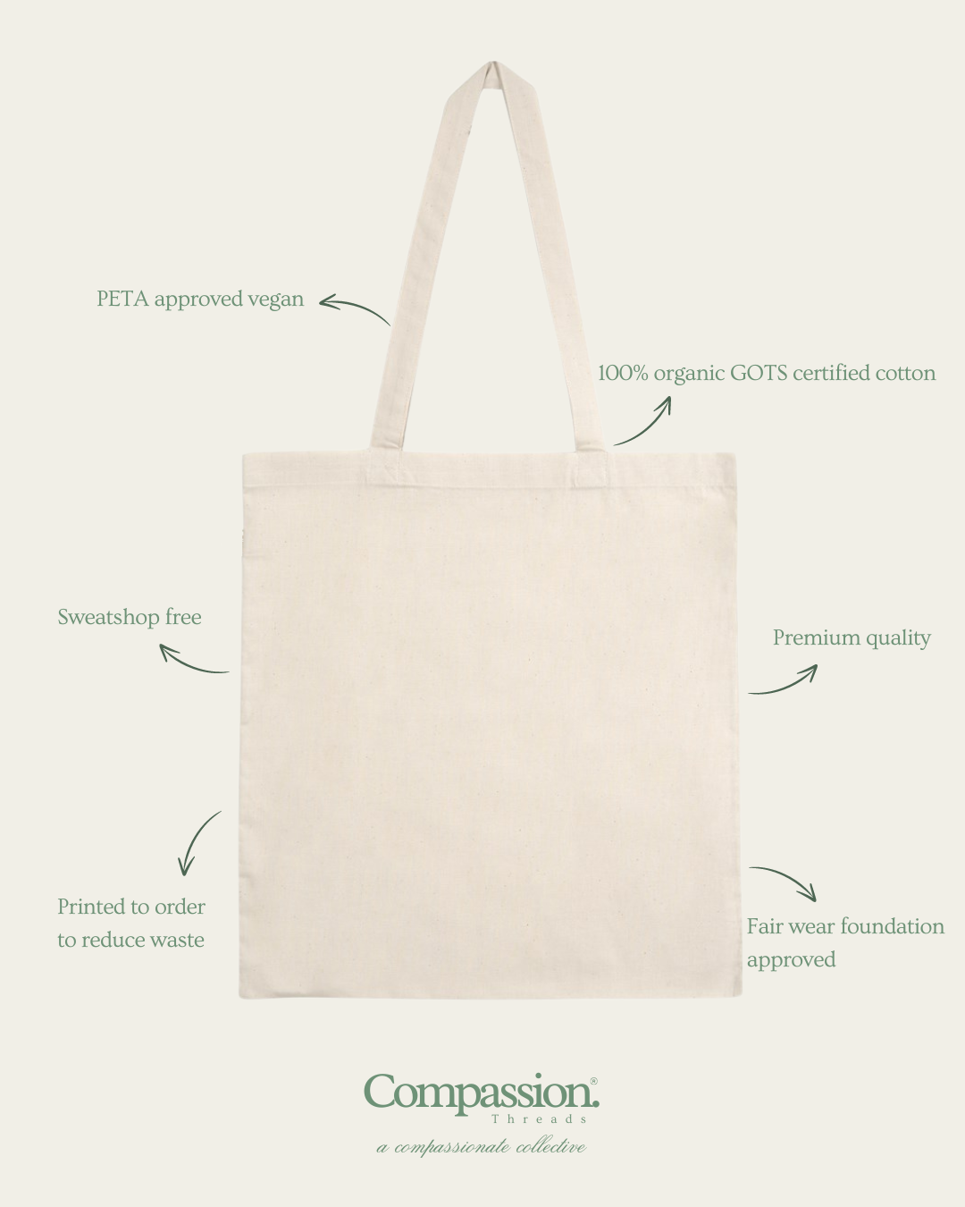 Choose Compassion Heartstone Tote Bag Tote Bag Compassion Threads Sustainable vegan clothing premium loungewear oversized streetwear ethical fashion